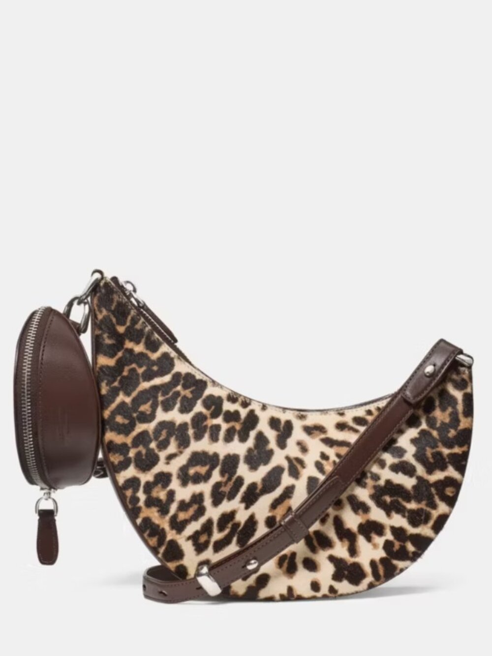NEW Kate Spade Duo Bag in Leopard Haircalf Crossbody w/ Dark Brown leather trim